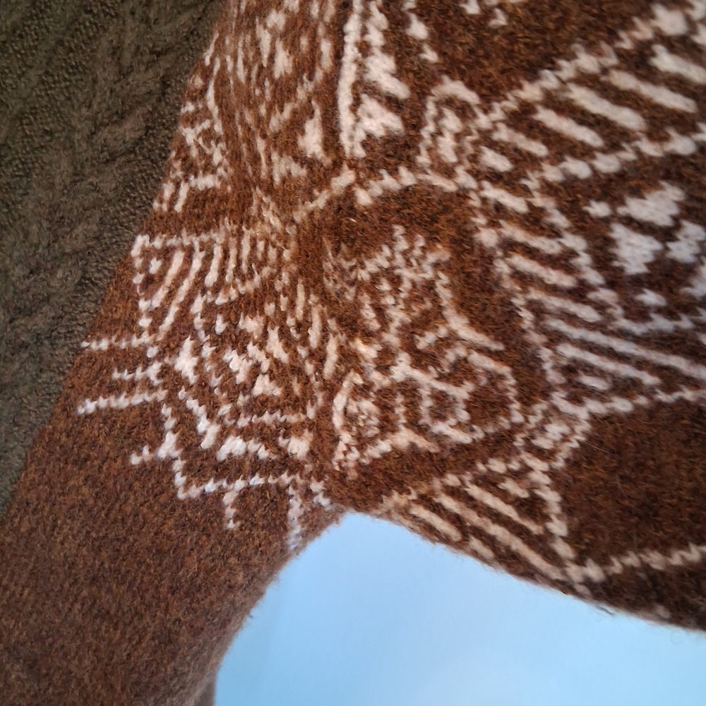 Elegant Olive and Brown Cable Knit Sweater - Picture 10 of 14